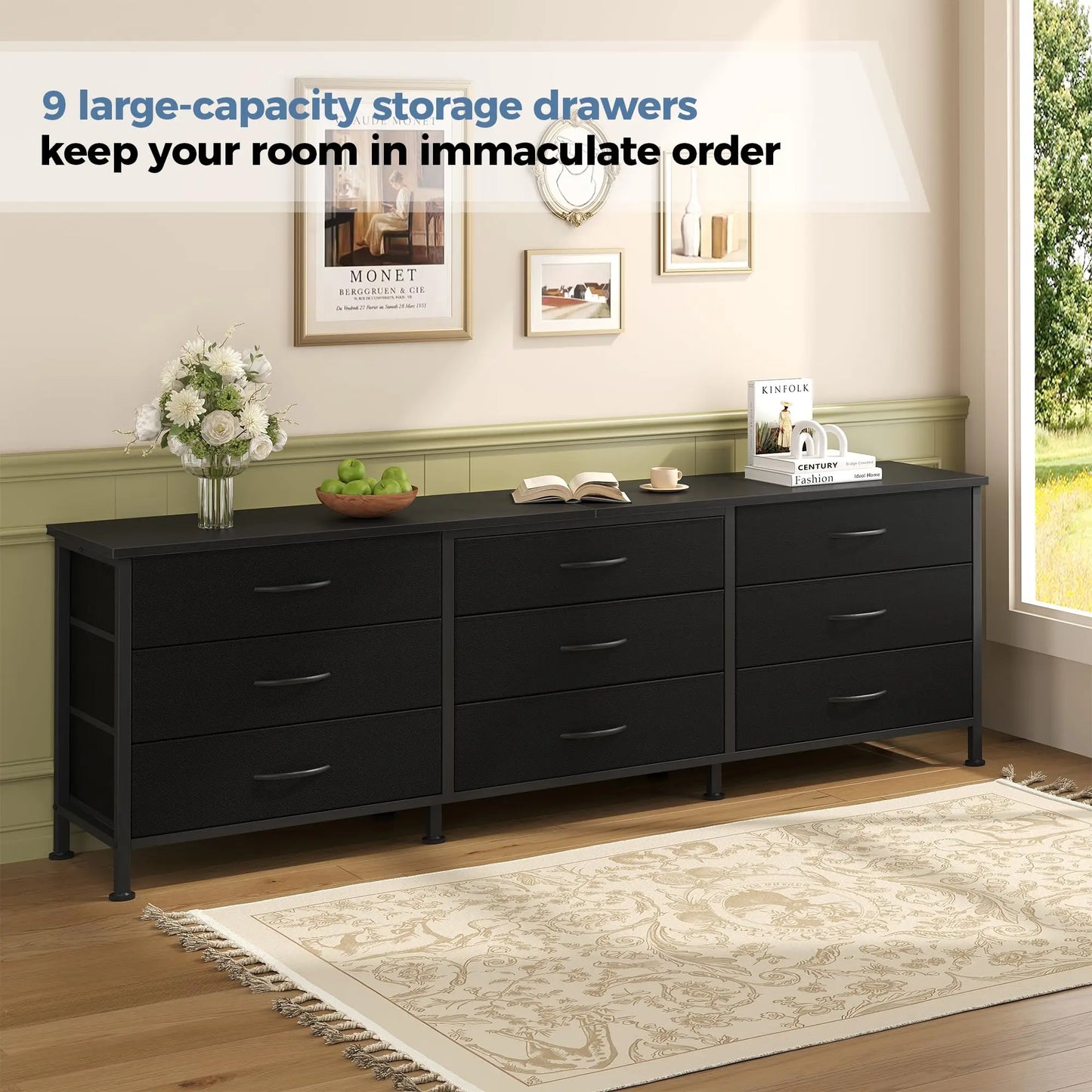 JHK Modern Living Room Cabinet With Fabric Drawers Entertainment Center
