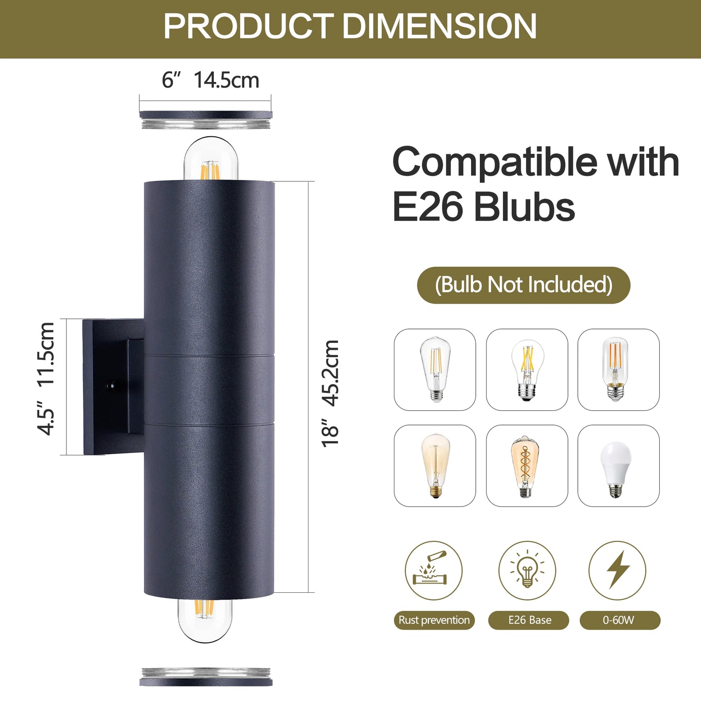 ARLGSITE IP65 Outdoor Wall Light 2 Pack E26 Aluminum Sconce