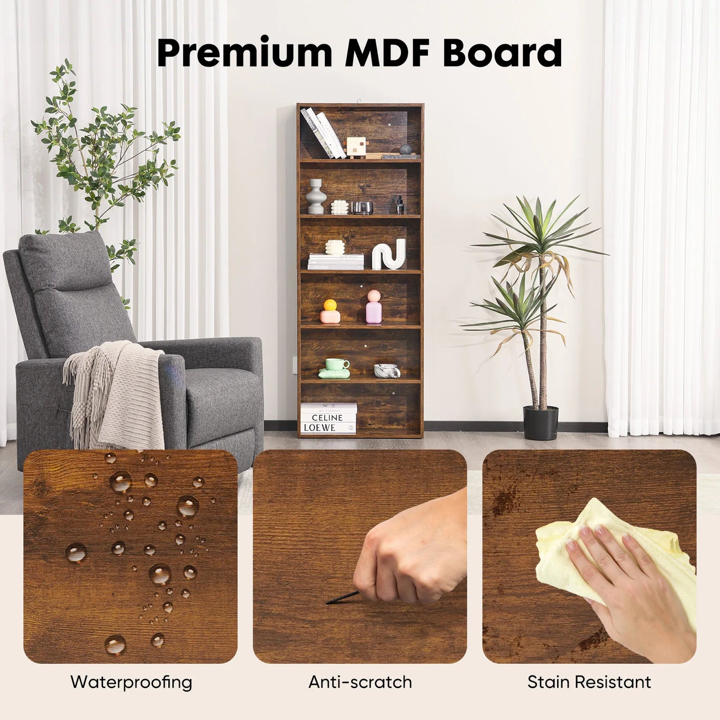JHK 6 Tier Wooden Bookshelf