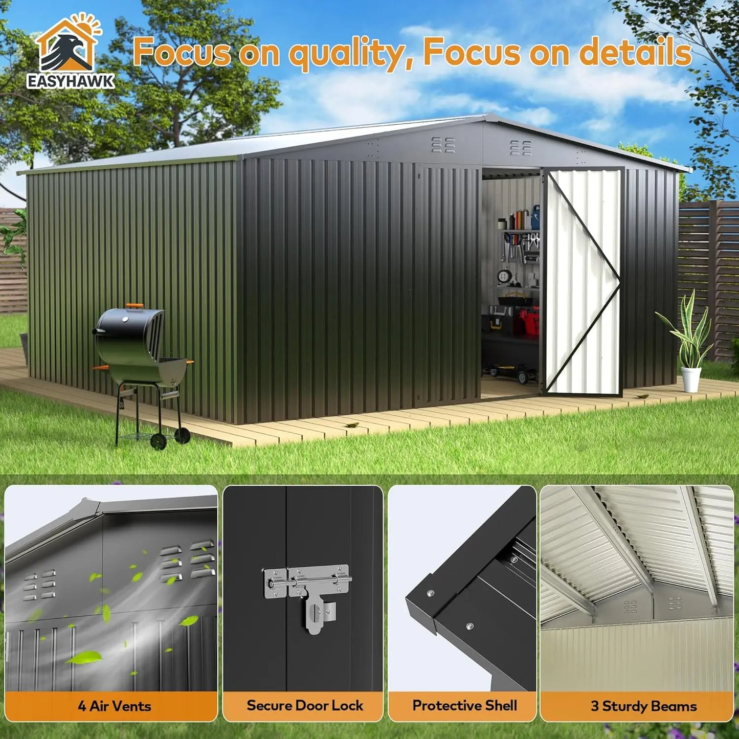 Metal Outdoor Storage Shed With Lockable Door For Garden Backyard