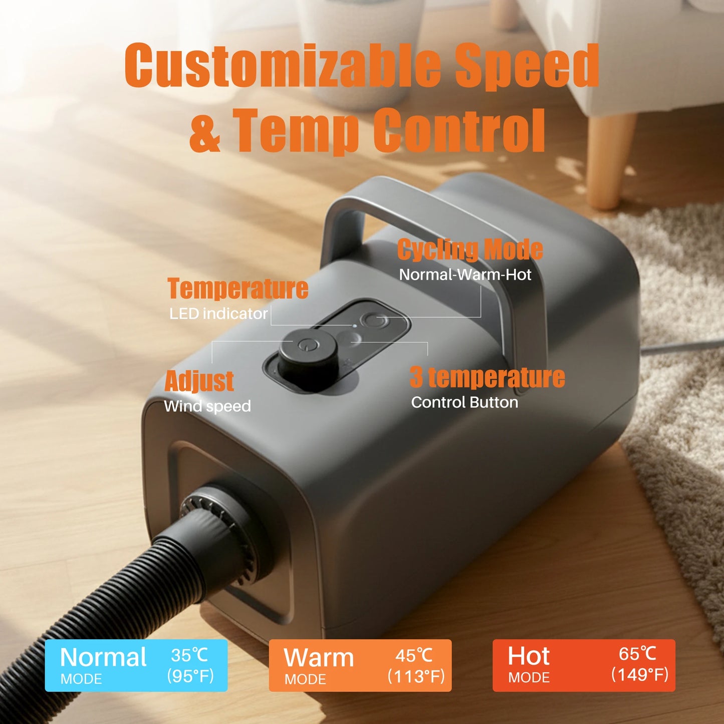 Pet Grooming Vacuum Dryer Kit With Four Nozzles Low Noise