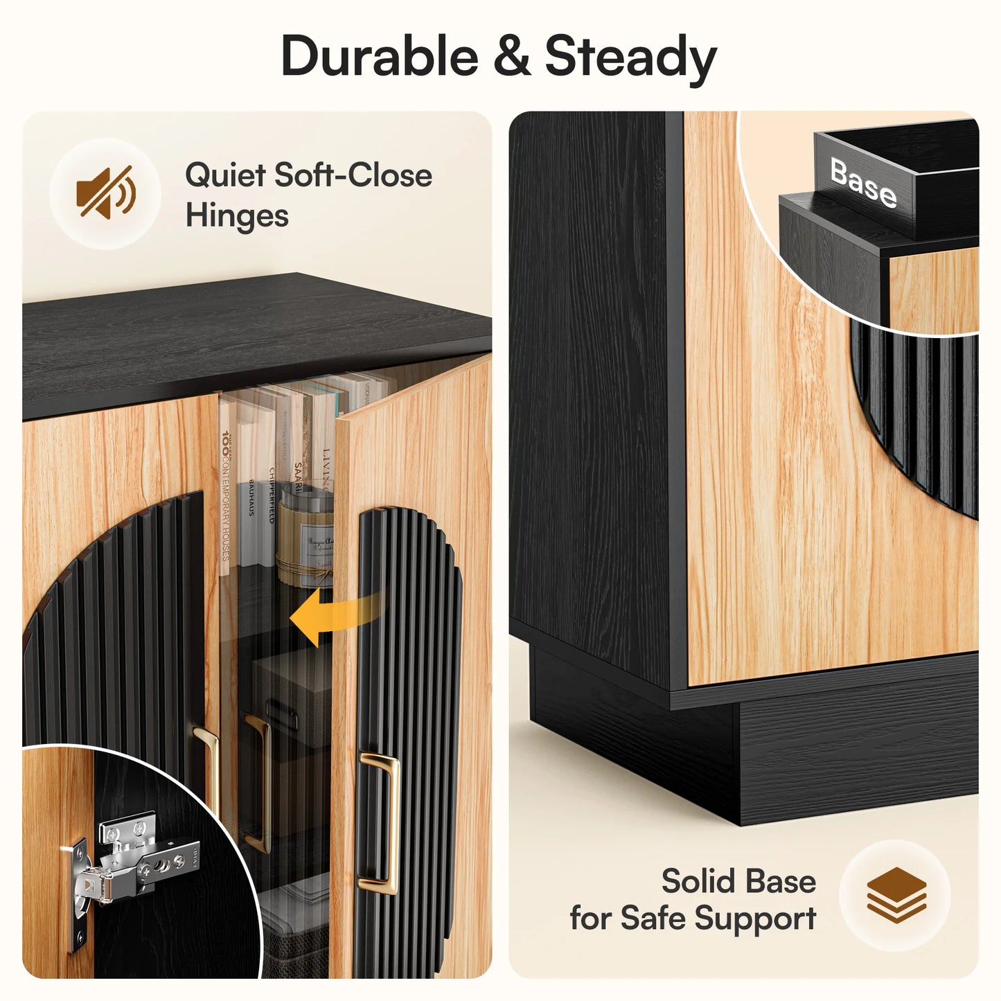 Fluted Modular Buffet Cabinet With Storage For Living Room