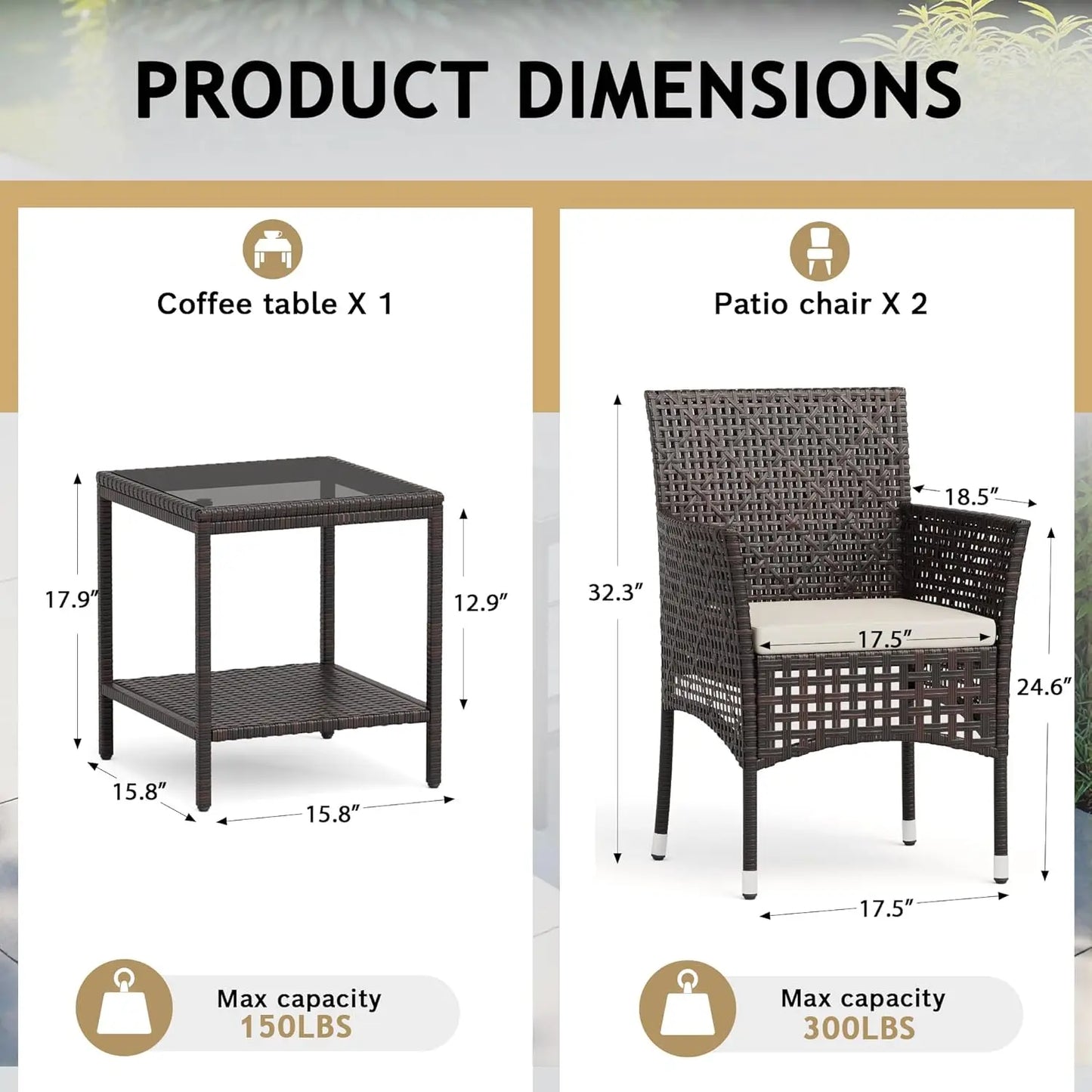 Patio Furniture Set Outdoor Wicker Chairs With Coffee Table