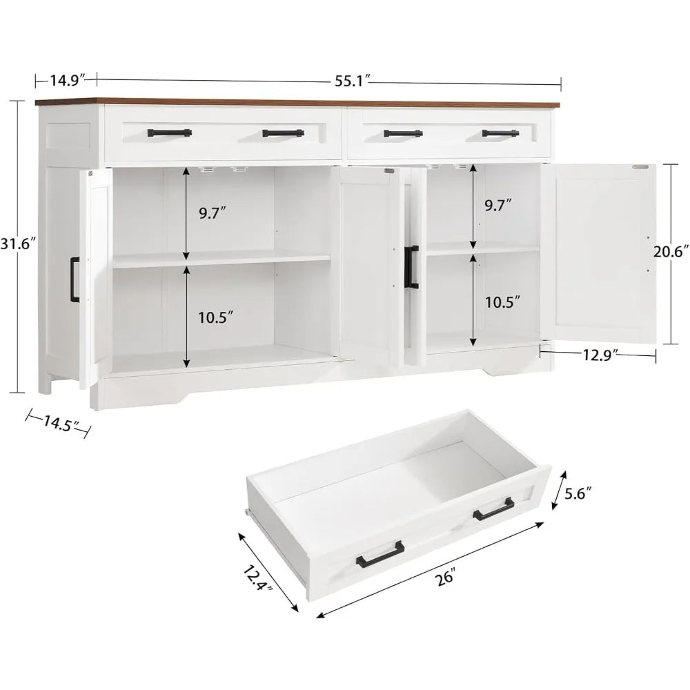 Buffet Cabinet With Storage Drawers And Adjustable Shelves