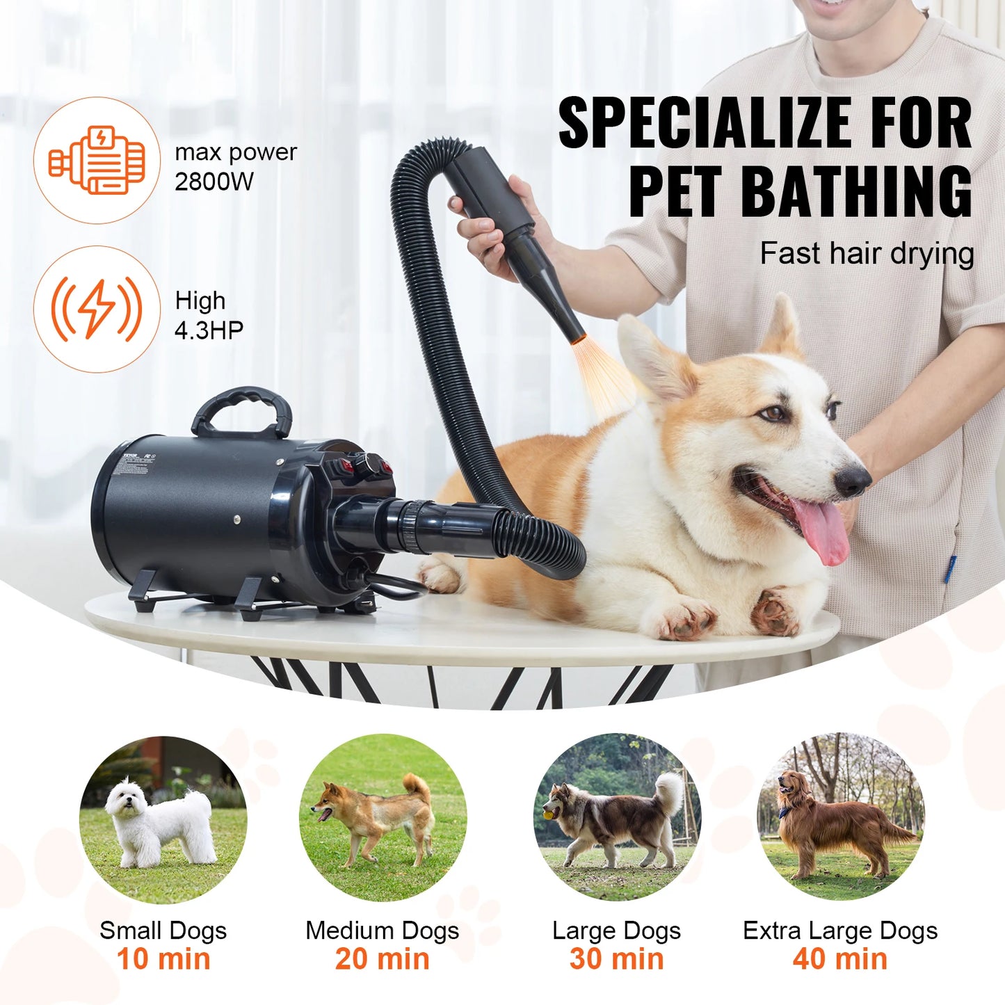 SucceBuy Dog Blow Dryer 2000W Adjustable Speed Temperature Control