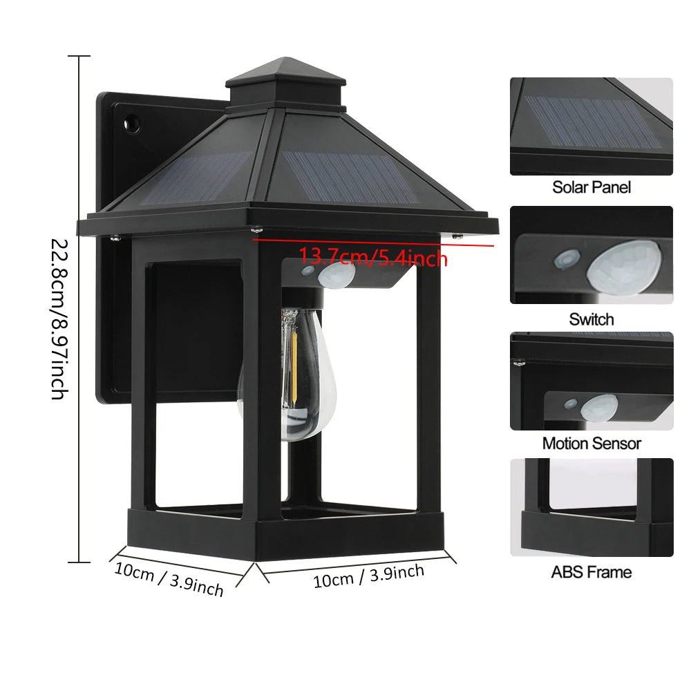 Solar Powered Wall Lanterns With Motion Sensor LED Sconce