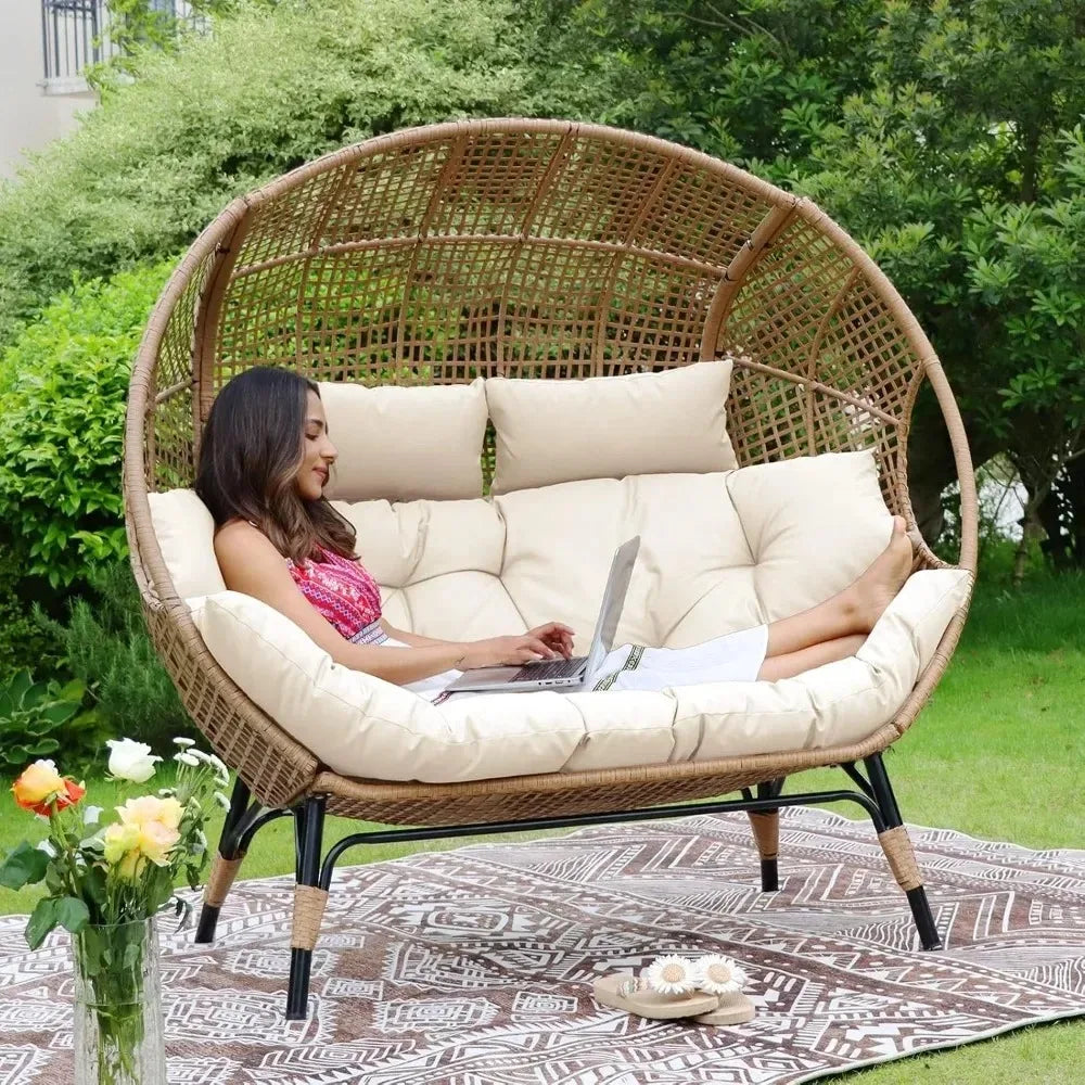 Double Egg Lounge Chair Indoor Outdoor Two Person With Padded Cushions