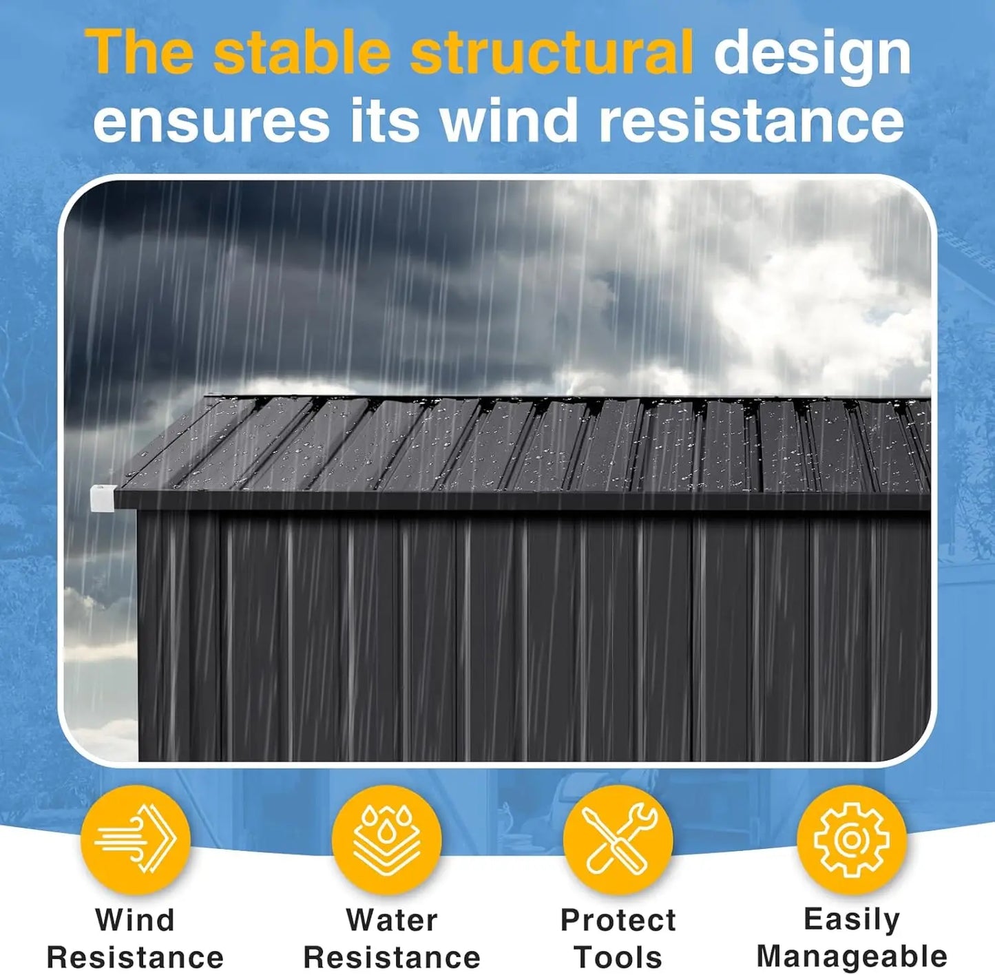 Outdoor Lean To Shed With Triple Doors Galvanized Steel Storage