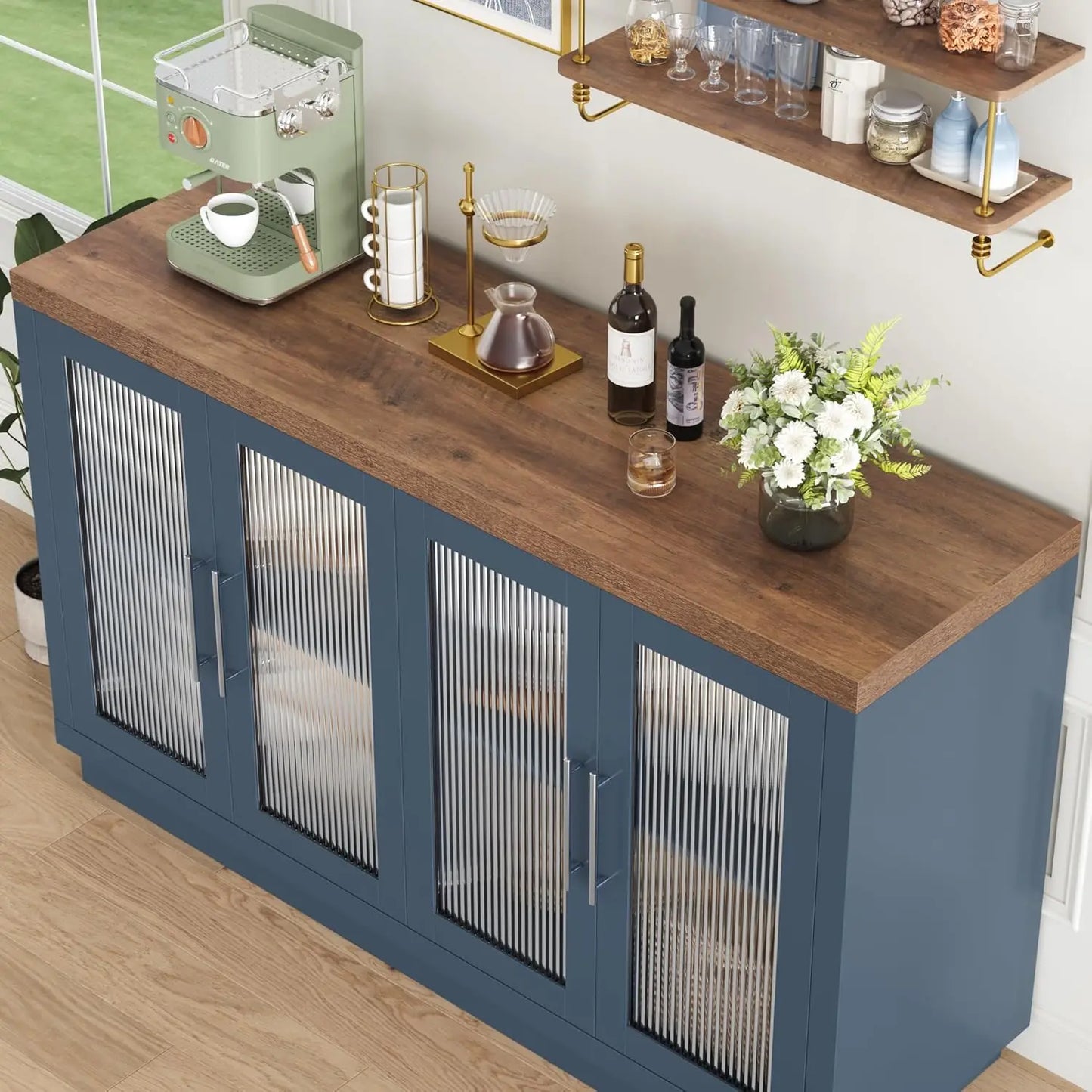 Modern Fluted Glass Doors Buffet Cabinet For Kitchen Storage