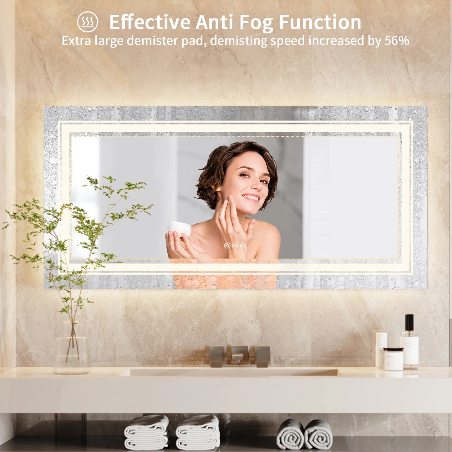 LED Bathroom Mirror With Front And Backlit Lights Wall Mounted Anti Fog