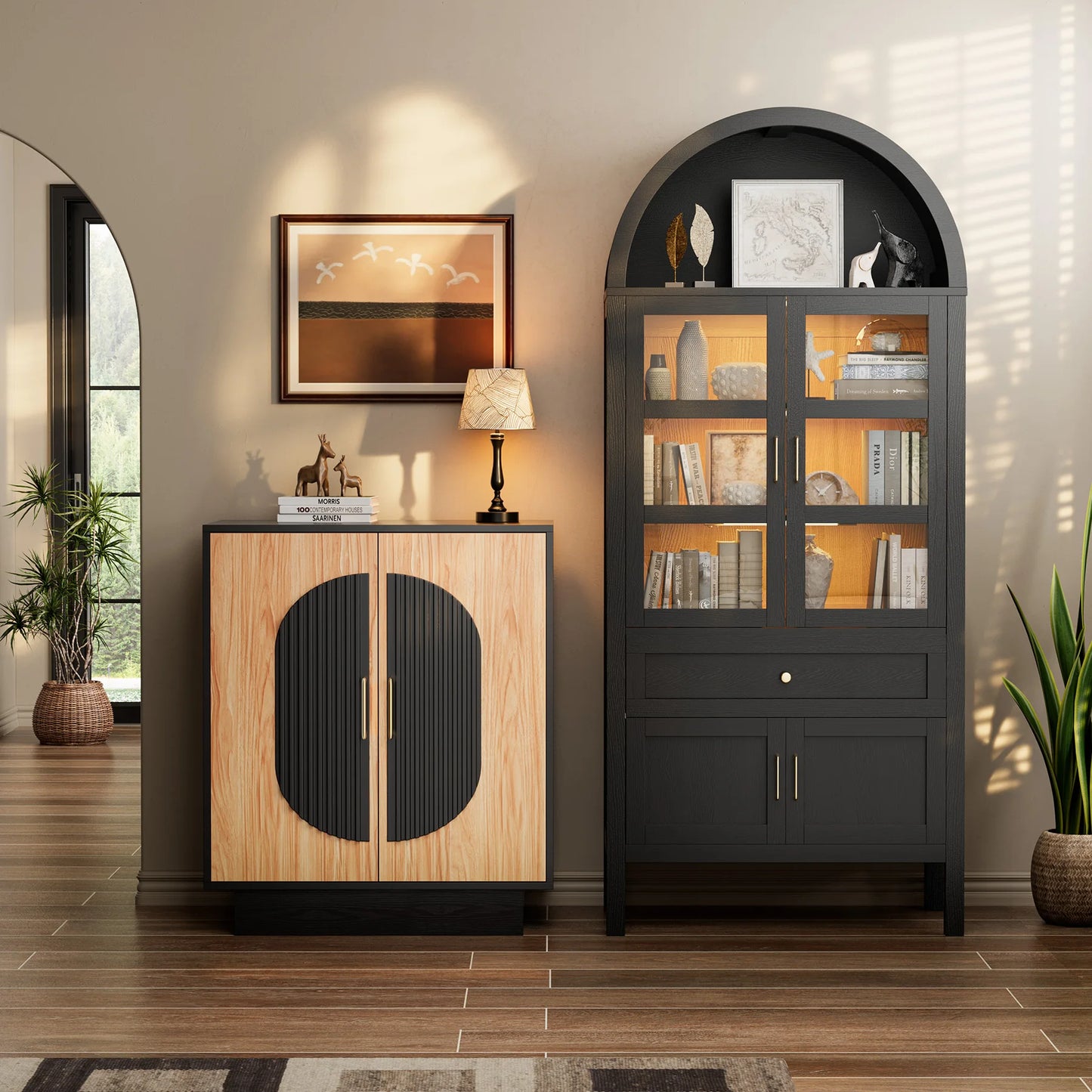 Fluted Modular Buffet Cabinet With Storage For Living Room