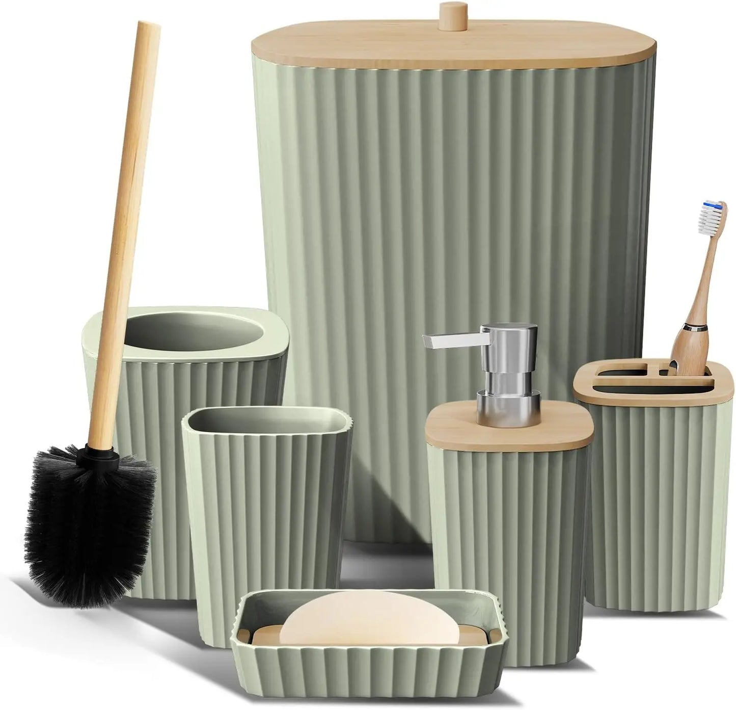 Bathroom Accessory Set With Toilet Brush Trash Can And Dispenser
