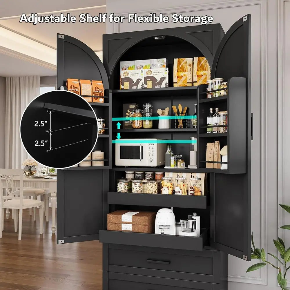Adjustable Kitchen Pantry Cabinet With Door Shelves For Living Areas