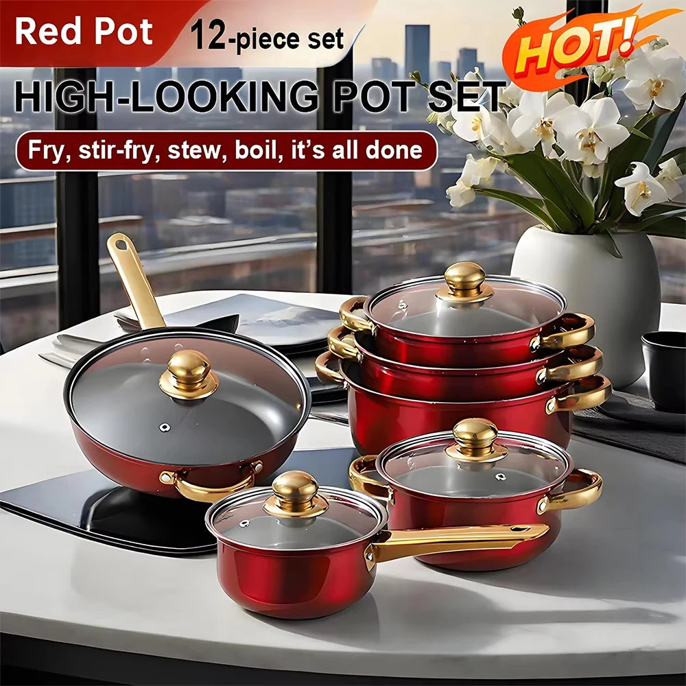 Stainless Steel Cookware Set 12 Piece Nonstick Pots With Handles