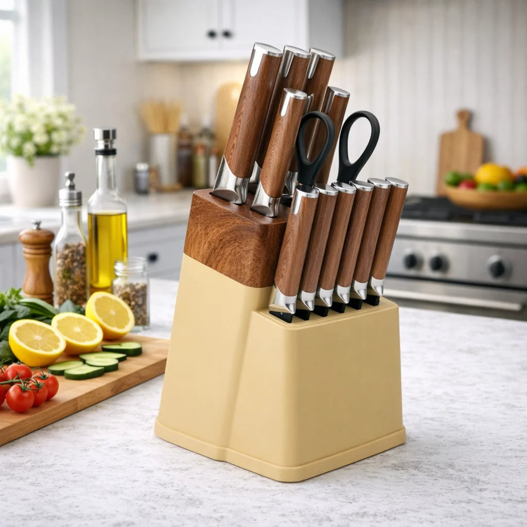 Professional Kitchen Knife Block Set With 6 Steak Knives