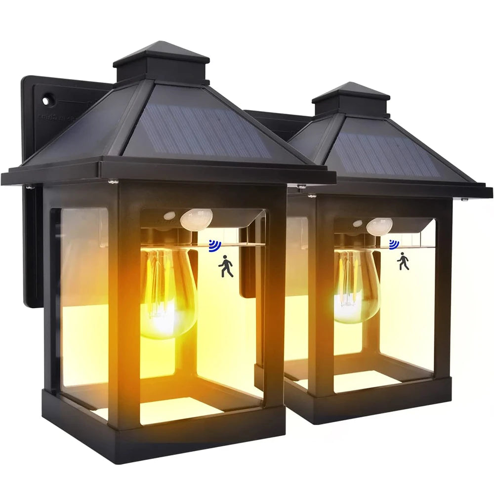 Solar Powered Wall Lanterns With Motion Sensor LED Sconce
