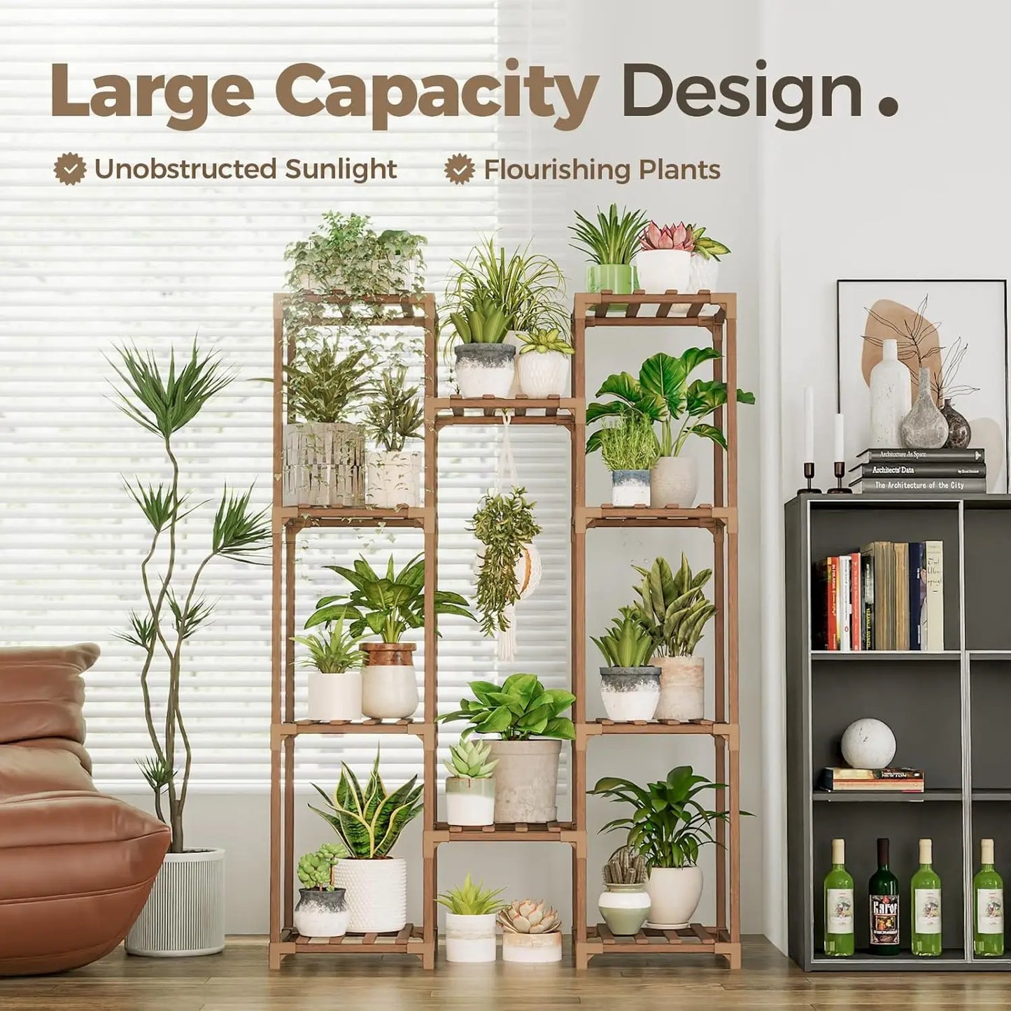 Large Wooden Plant Stand Multi Tier For Indoor And Outdoor Decor Easy Assembly