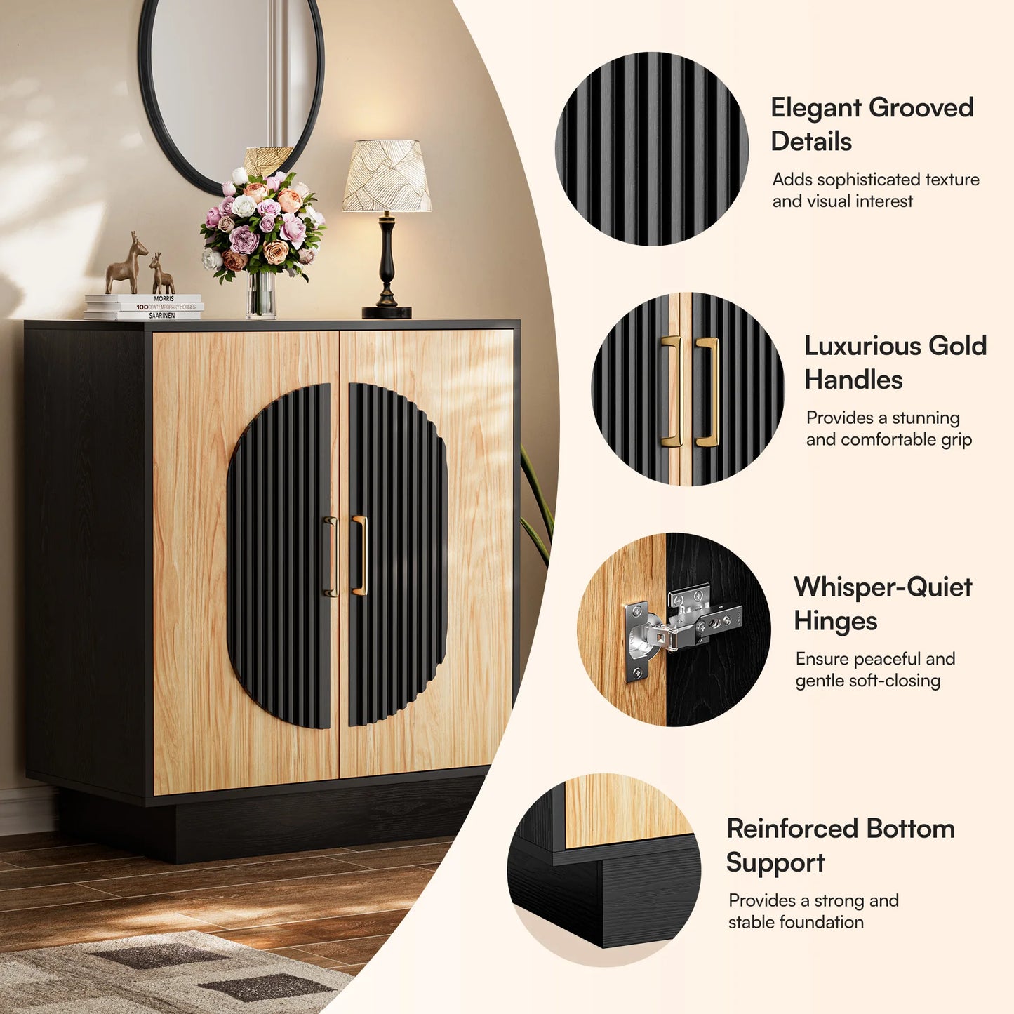 Fluted Modular Buffet Cabinet With Storage For Living Room