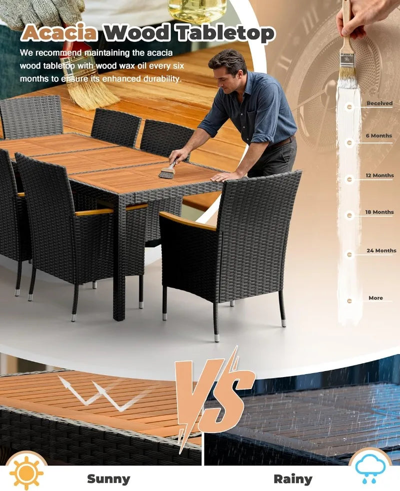 Patio Dining Set Outdoor Acacia Wood Table Chairs Cushions