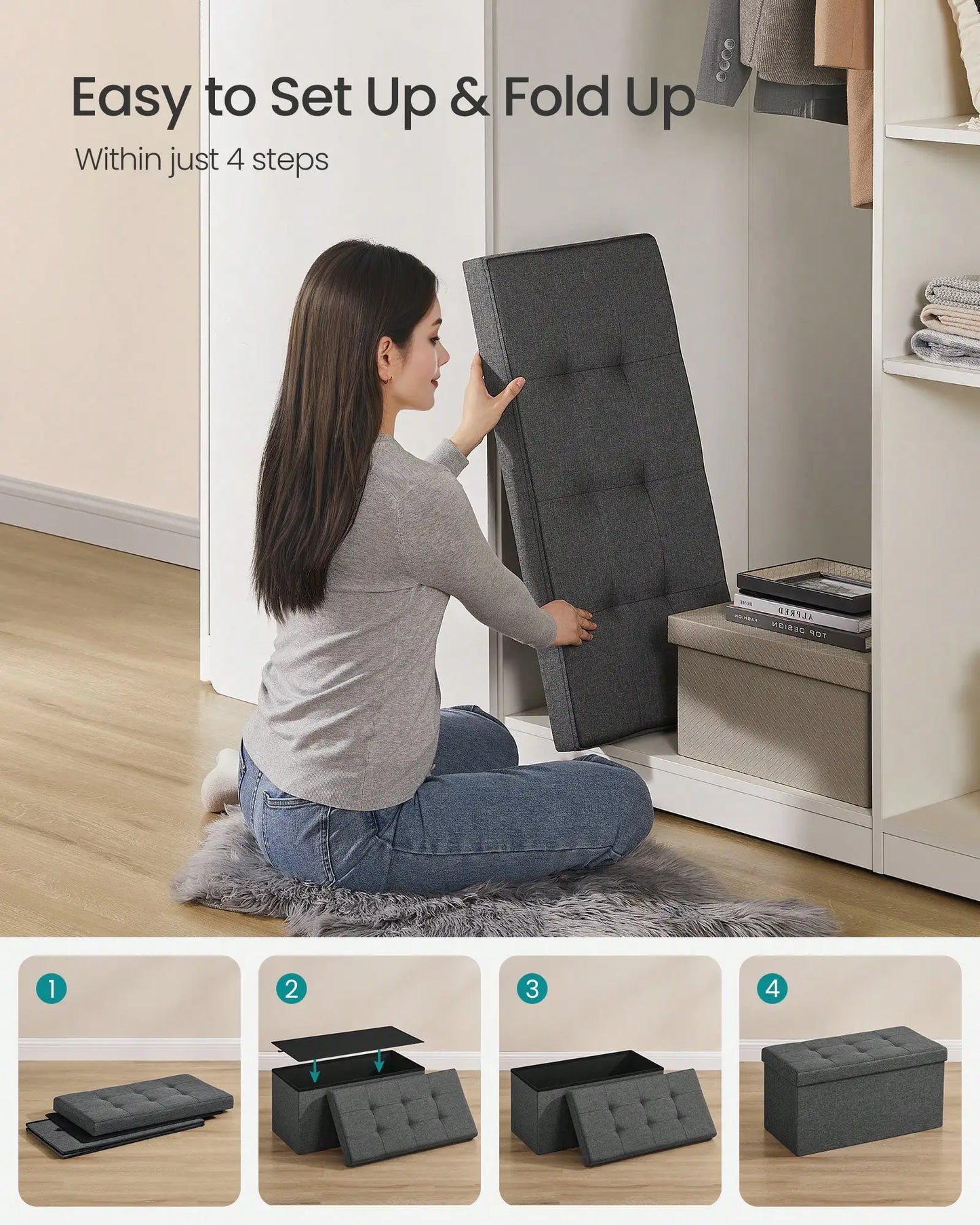 Storage Ottoman Bench With Chest For Living Room And Bedroom