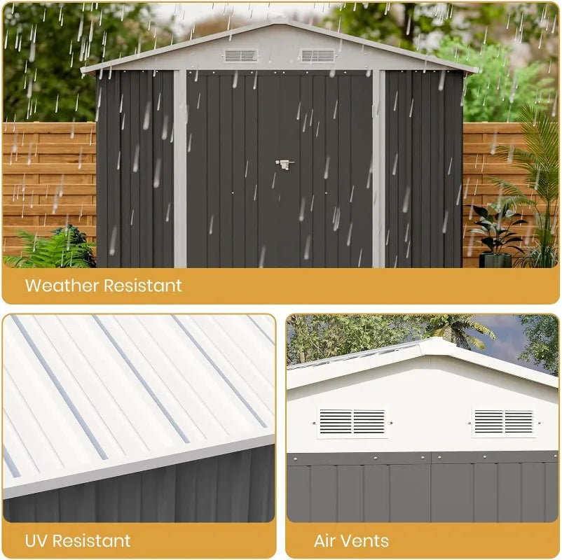 Patiowell Outdoor Steel Storage Shed With Lockable Doors