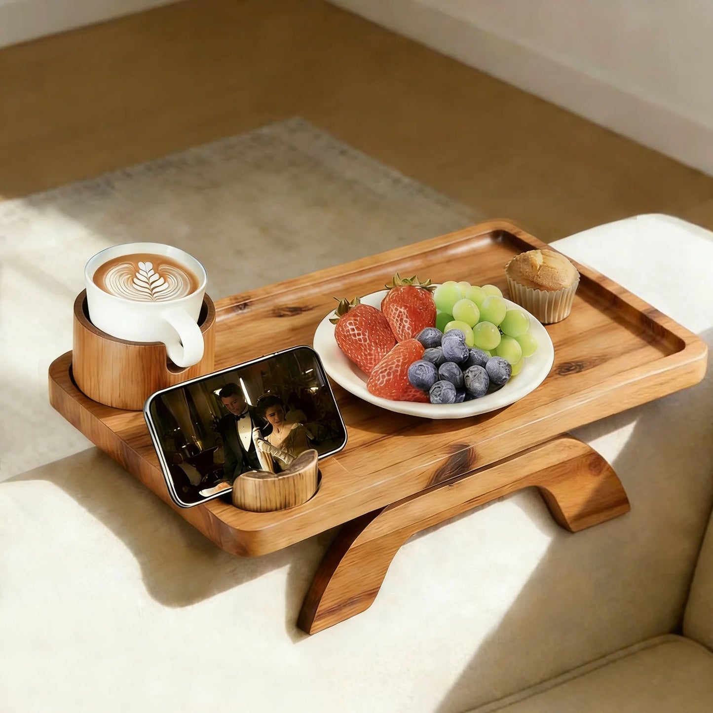 JHK Foldable Armrest Tray With Rotating Phone Holder Cup Holder