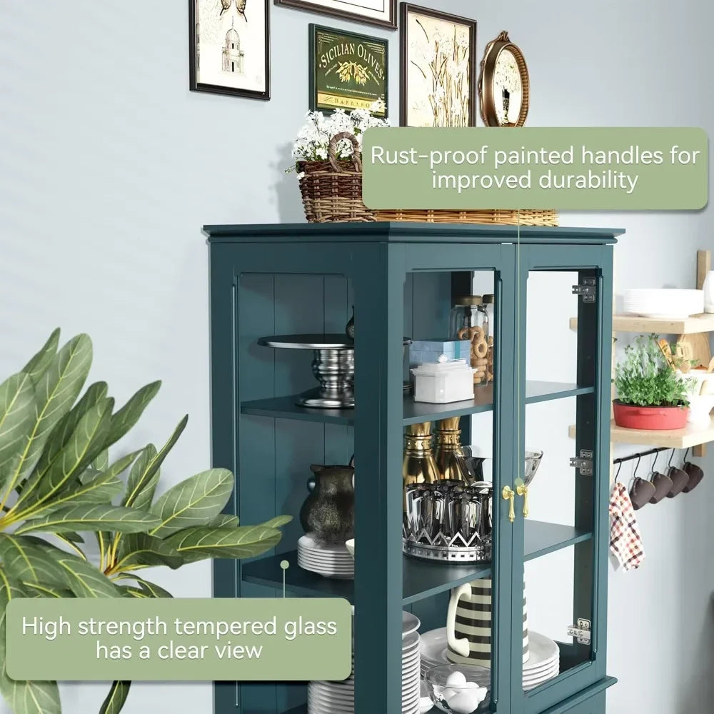 Freestanding Kitchen Pantry Cabinet With Glass Doors And Adjustable Shelves