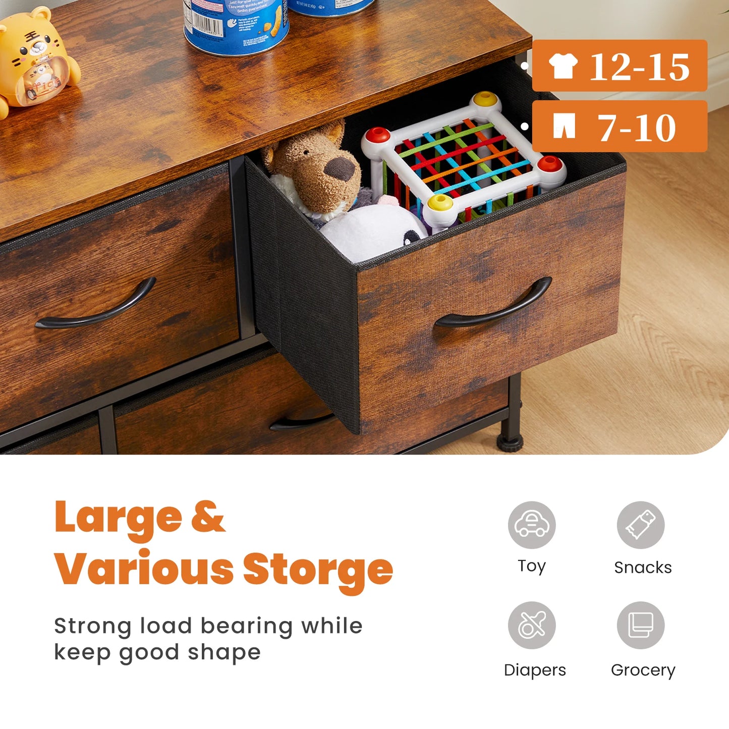 JHK Shoe Cabinet Dresser With Five Fabric Drawers And TV Stand