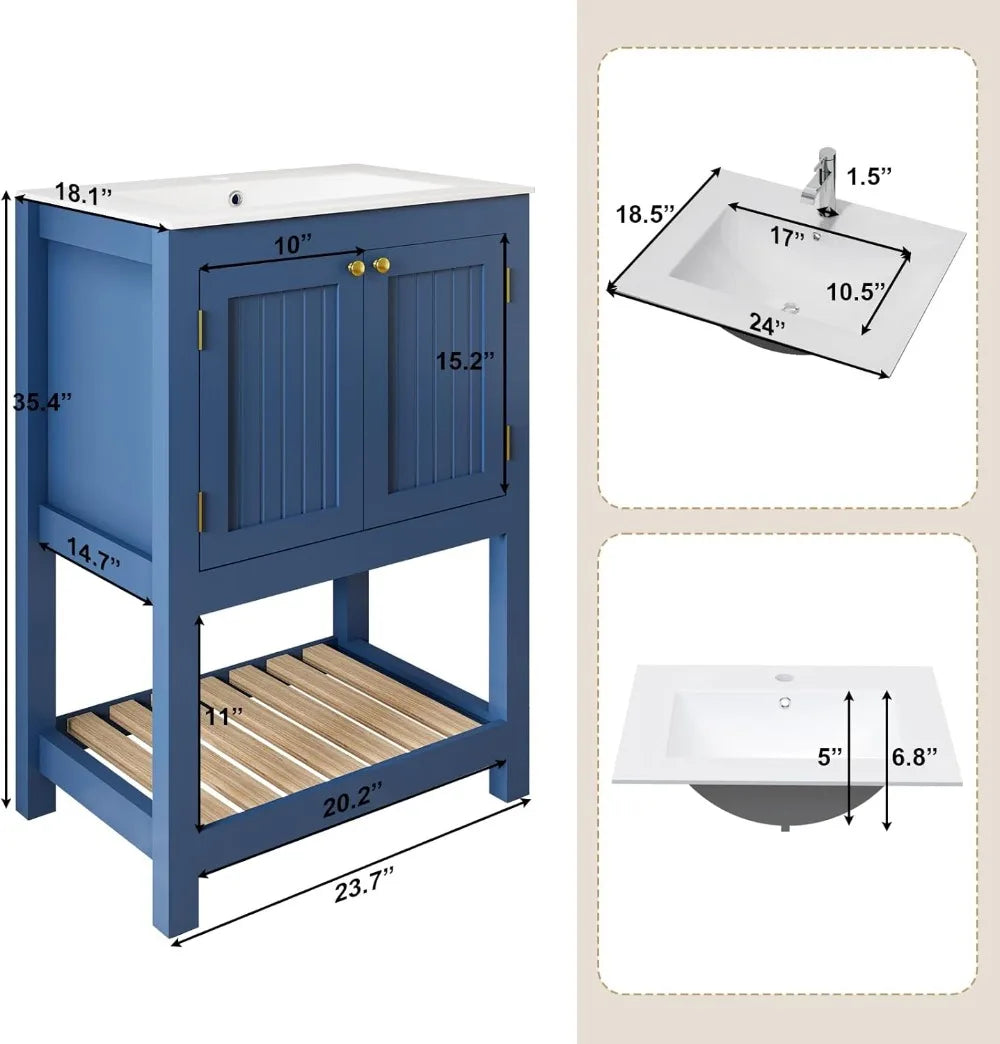 Modern Freestanding Bathroom Vanity With Sink And Open Shelf Storage