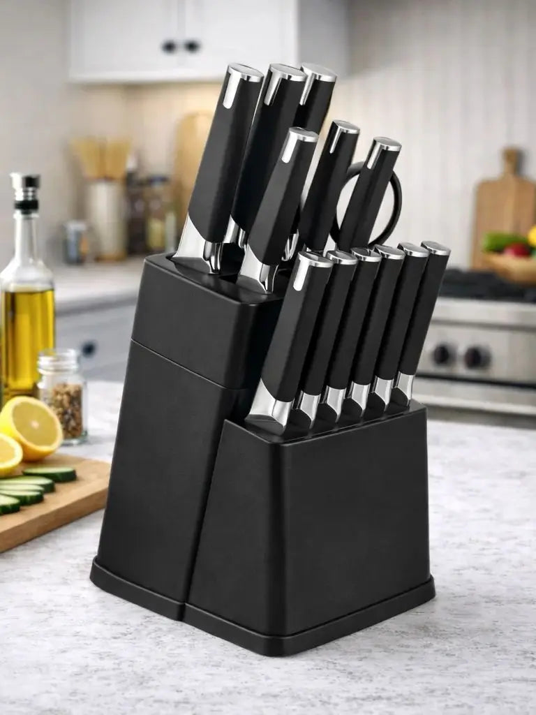 Professional Kitchen Knife Block Set With 6 Steak Knives