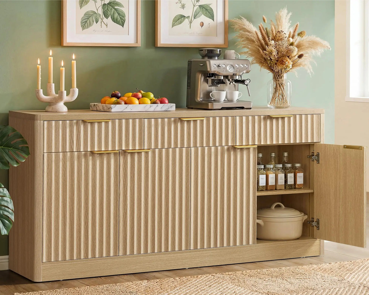 Buffet Cabinet With Storage Drawers And Adjustable Shelves