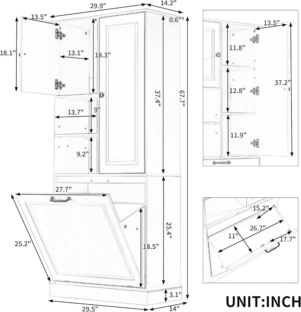 Tilt Out Laundry Hamper Cabinet With Adjustable Shelf