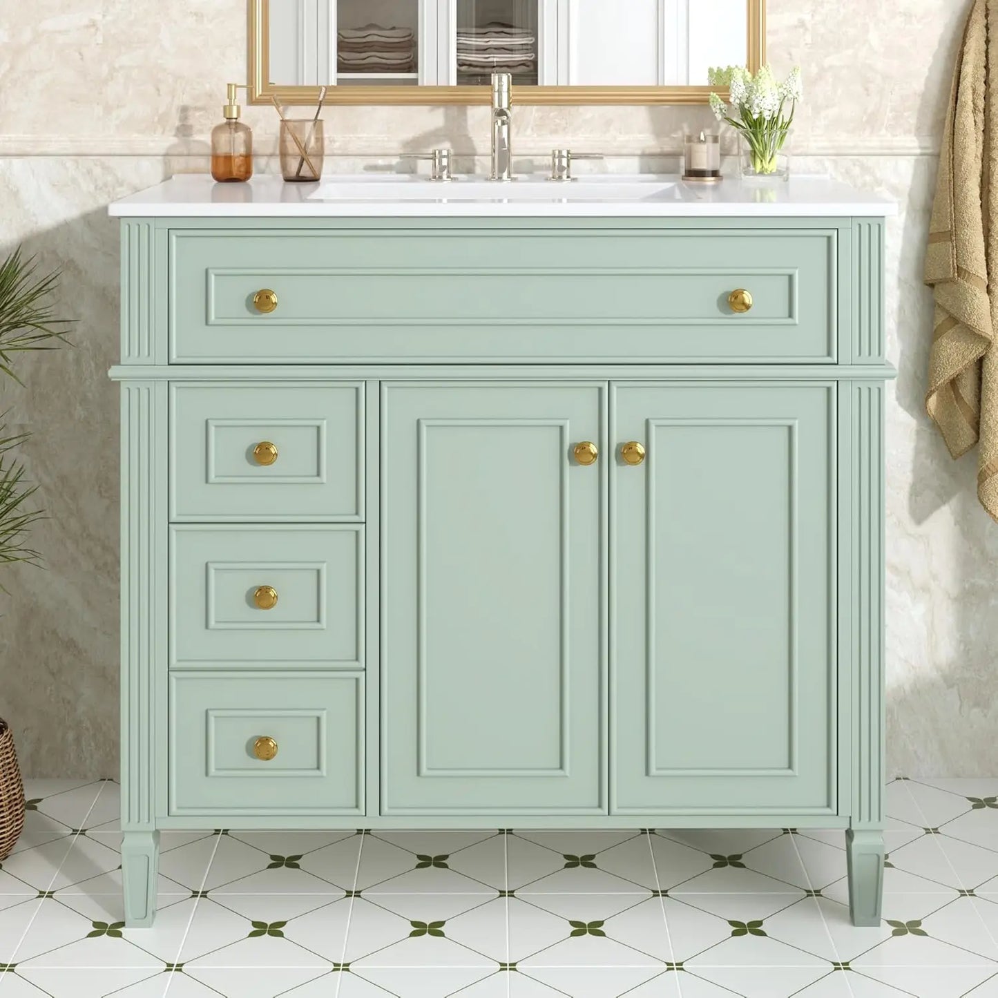 Free Standing Bathroom Vanity With Sink And Ceramic Basin