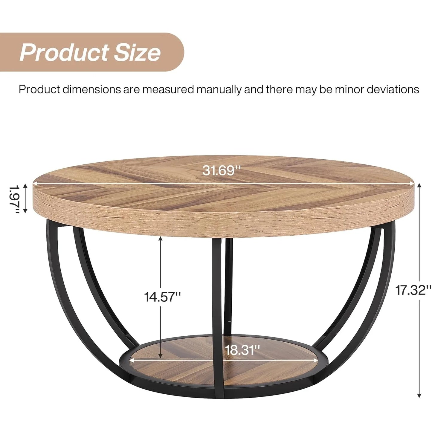 Little Tree Circle Marble Coffee Table With Metal Legs