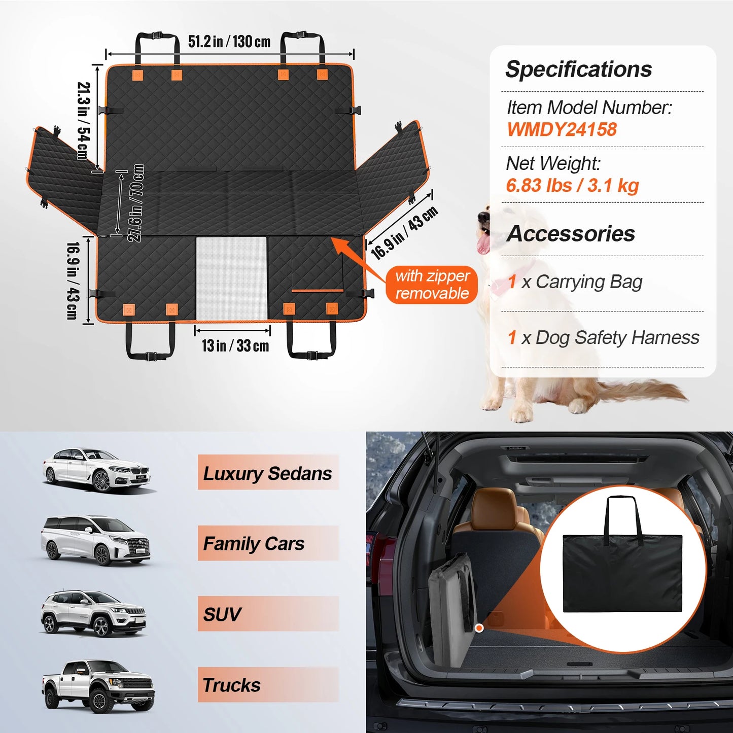 SucceBuy Back Seat Extender Dog Car Cover With Mesh Window Storage Pocket