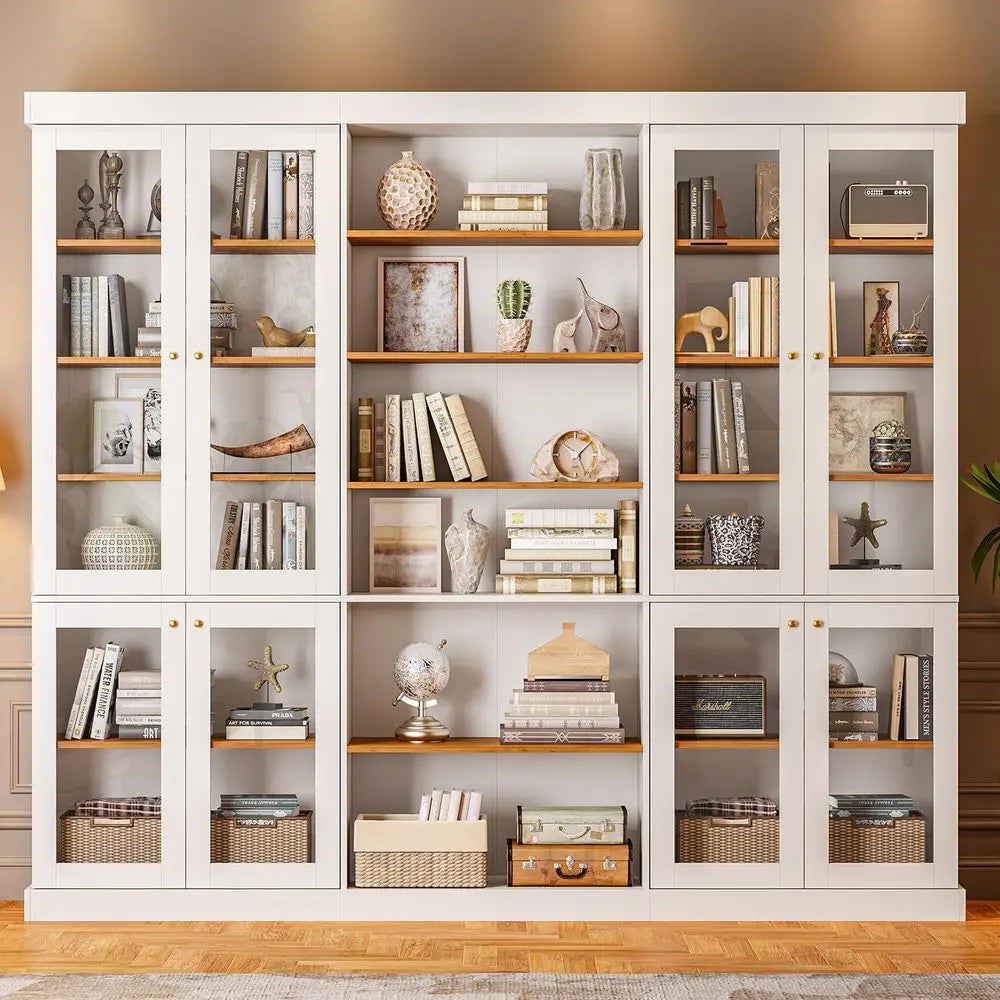 XMSJ Farmhouse Pantry Cabinet With Glass Doors And Adjustable Shelves