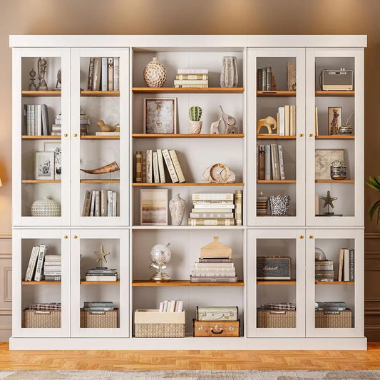 XMSJ Farmhouse Pantry Cabinet With Glass Doors And Adjustable Shelves