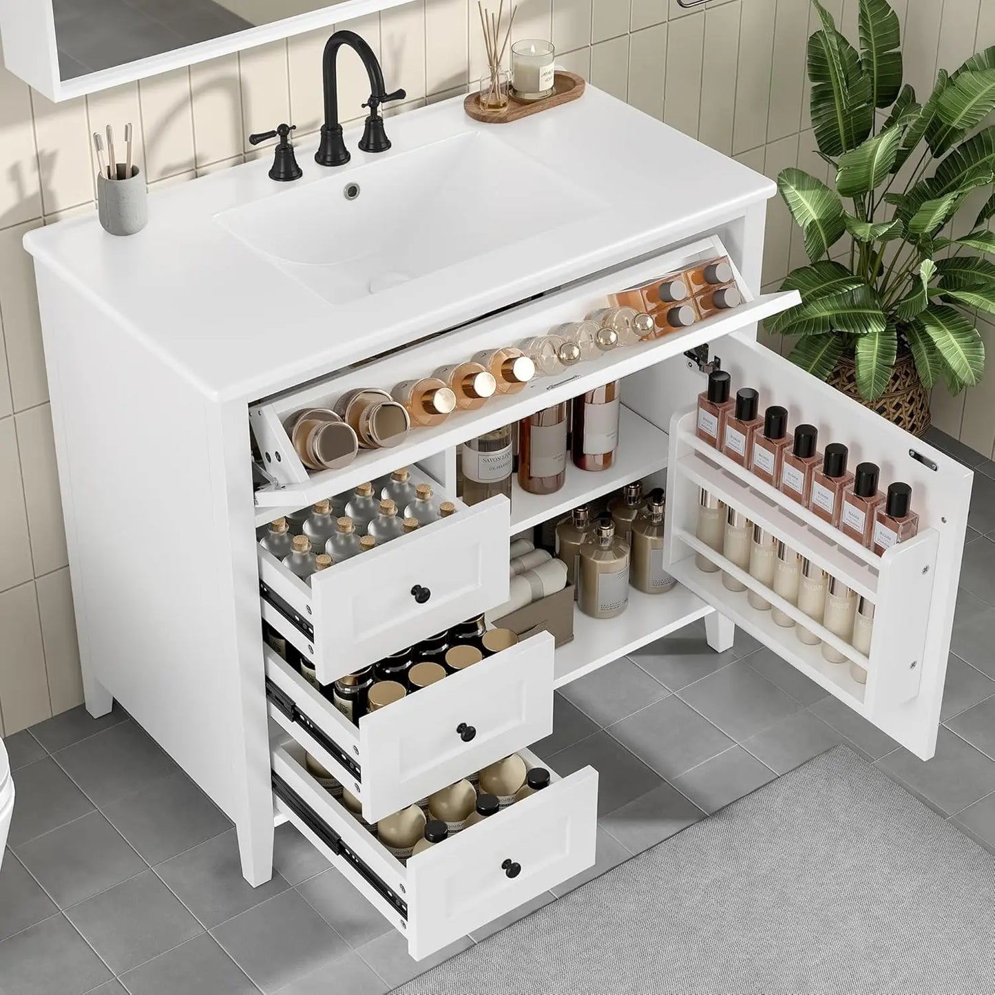 Free Standing Bathroom Vanity With Sink And Ceramic Basin