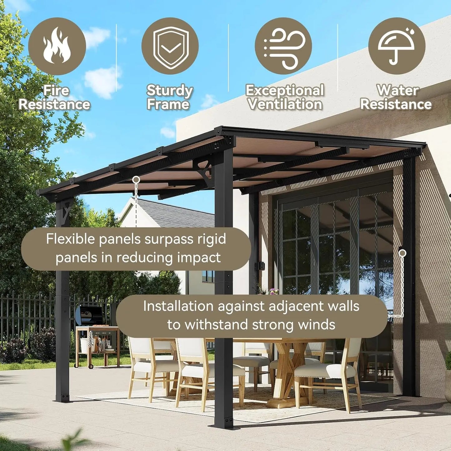 Aoxun Wall Mounted Gazebo Pergola For Outdoor Patio