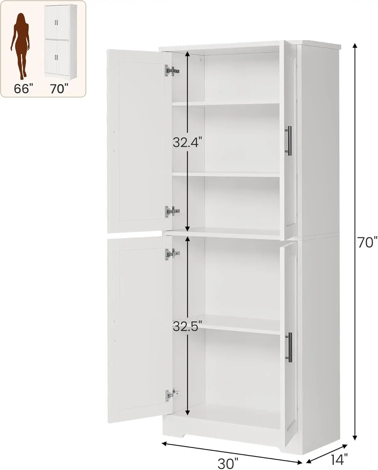Studyset Tall Kitchen Pantry Cabinet With 4 Doors Adjustable Shelves