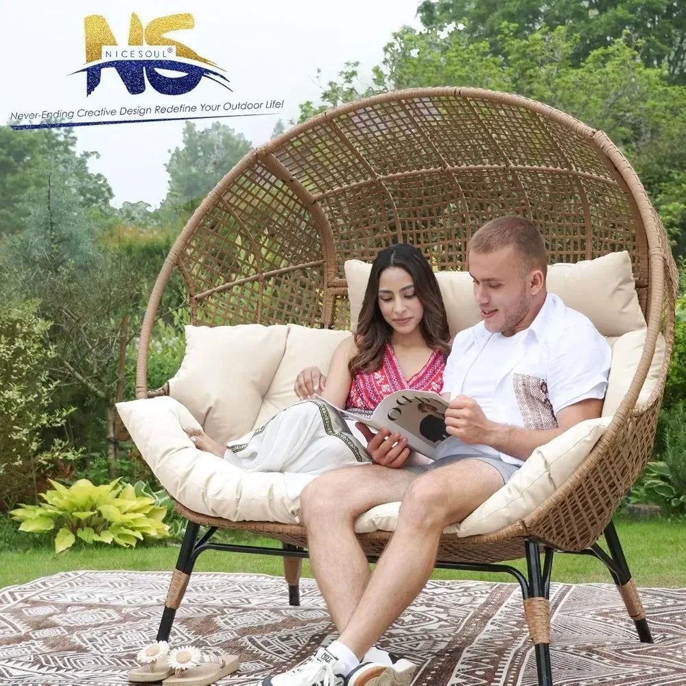 Double Egg Lounge Chair Indoor Outdoor Two Person With Padded Cushions