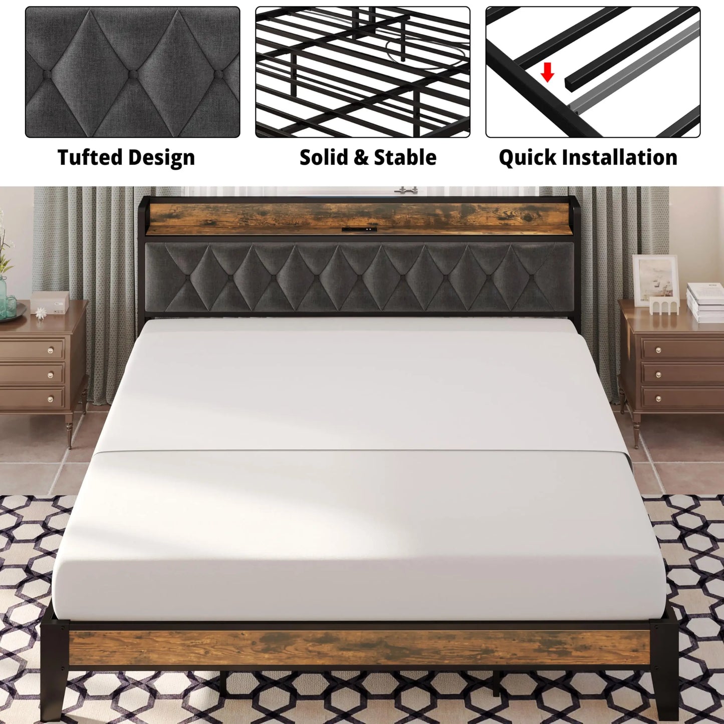 Anctor Bed Frames With Storage Headboard And Electrical Outlets