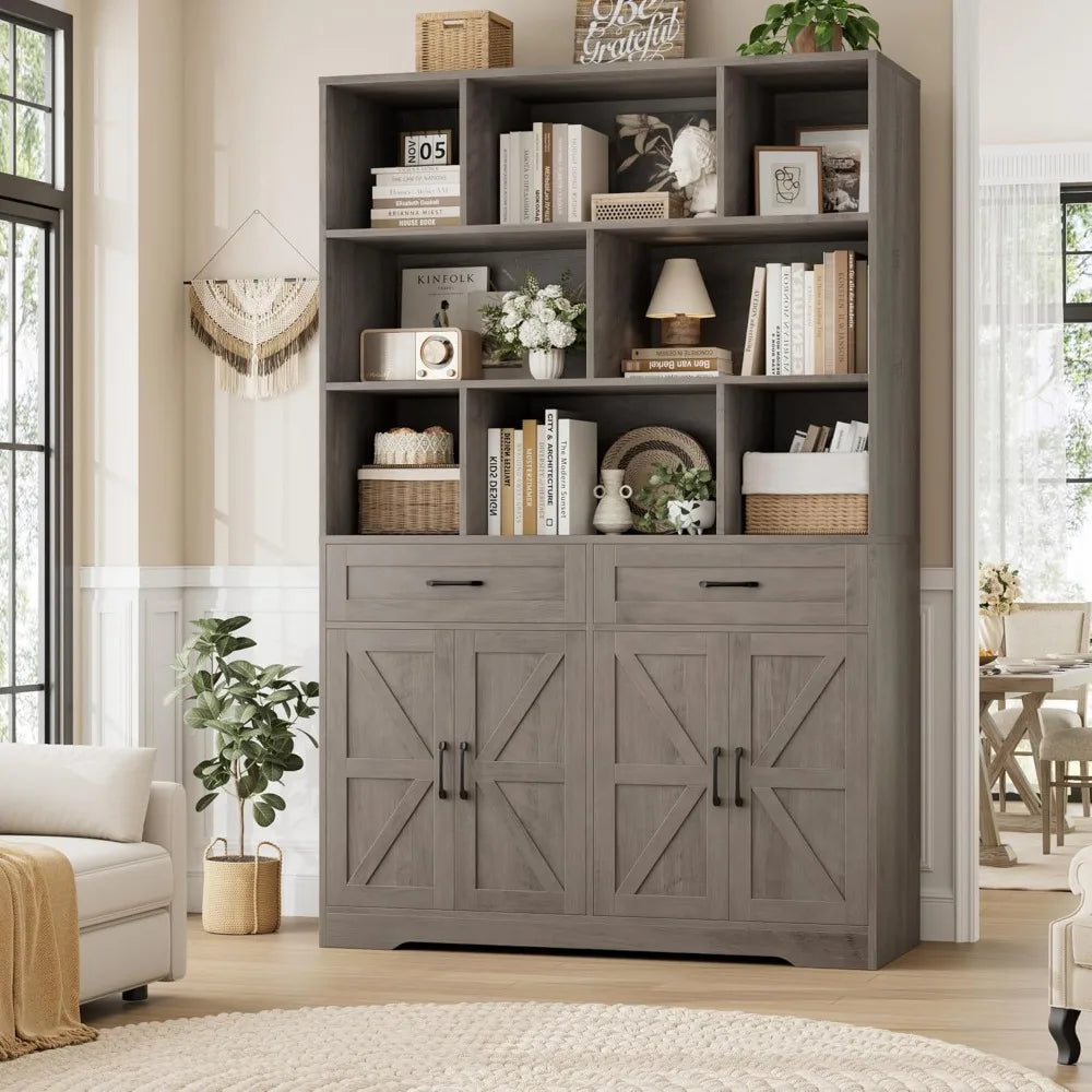 Bookcase With Drawers And Doors Six-Tier Storage Cabinet