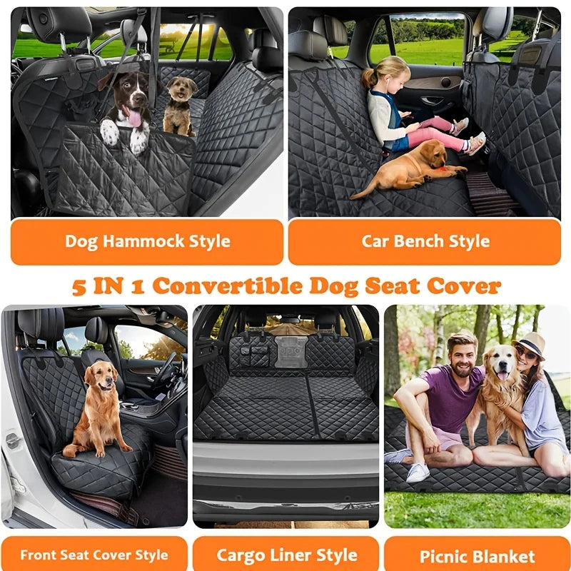 Pet Car Seat Cover 5-In-1 Convertible Dog Hammock Seat Protector