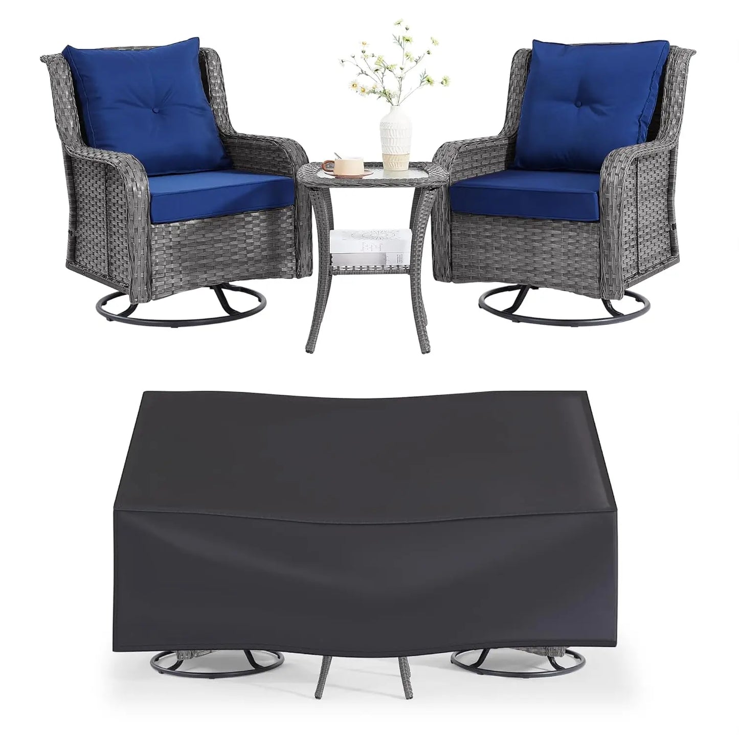 360 Swivel Patio Set Wicker Chairs And Side Table Outdoor