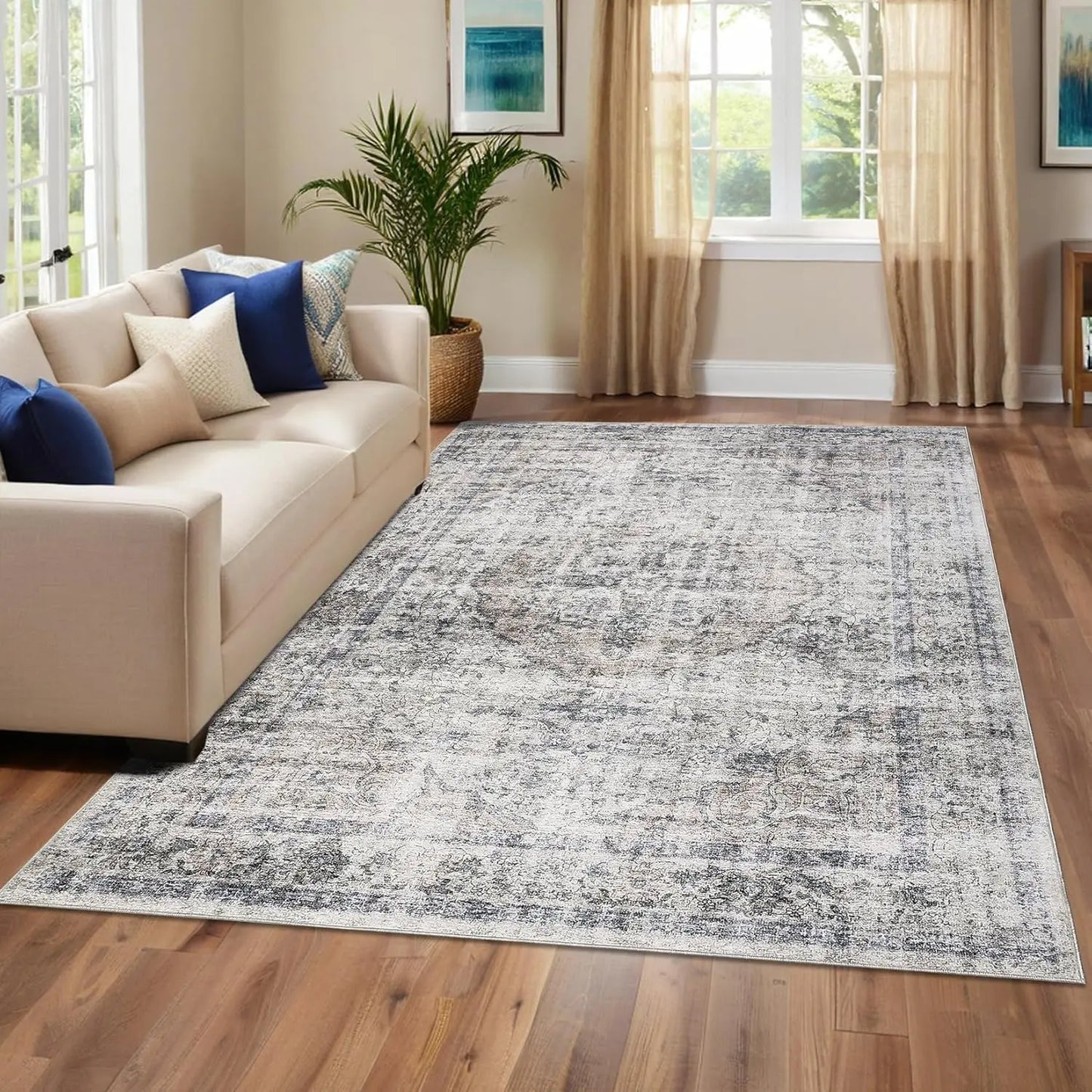 TWISTER.CK Washable Area Rug Stain-Resistant Non Slip Backing