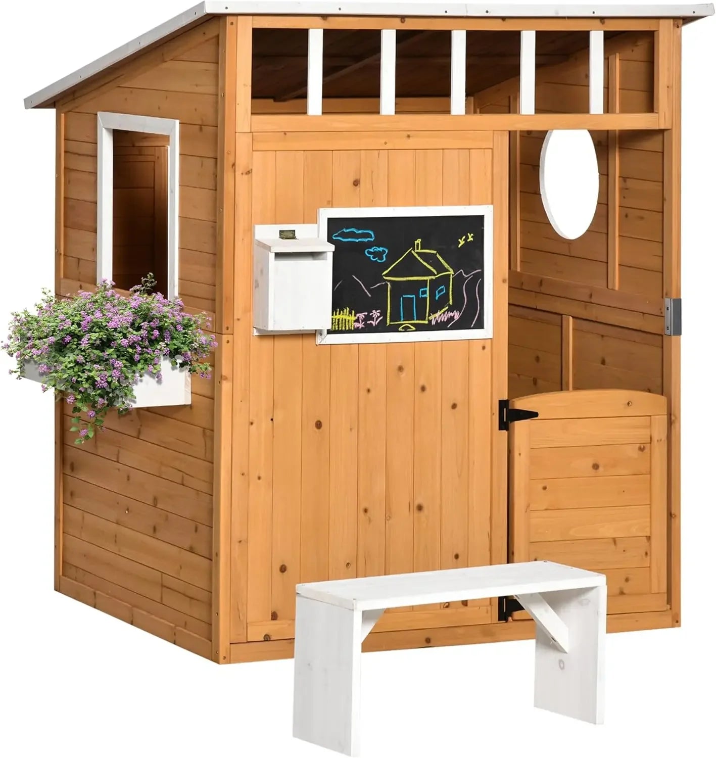 Wooden Outdoor Playhouse For Kids With Working Door And Windows
