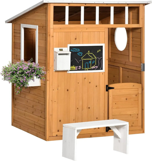 Wooden Outdoor Playhouse For Kids With Working Door And Windows