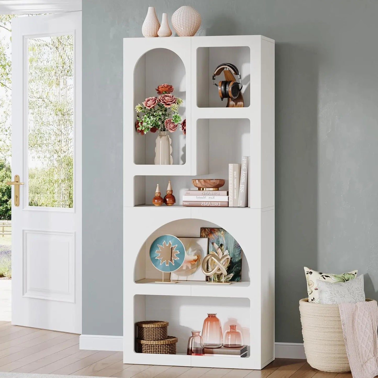 LITTLE TREE Geometric Bookshelf Arched Bookcase Free Standing