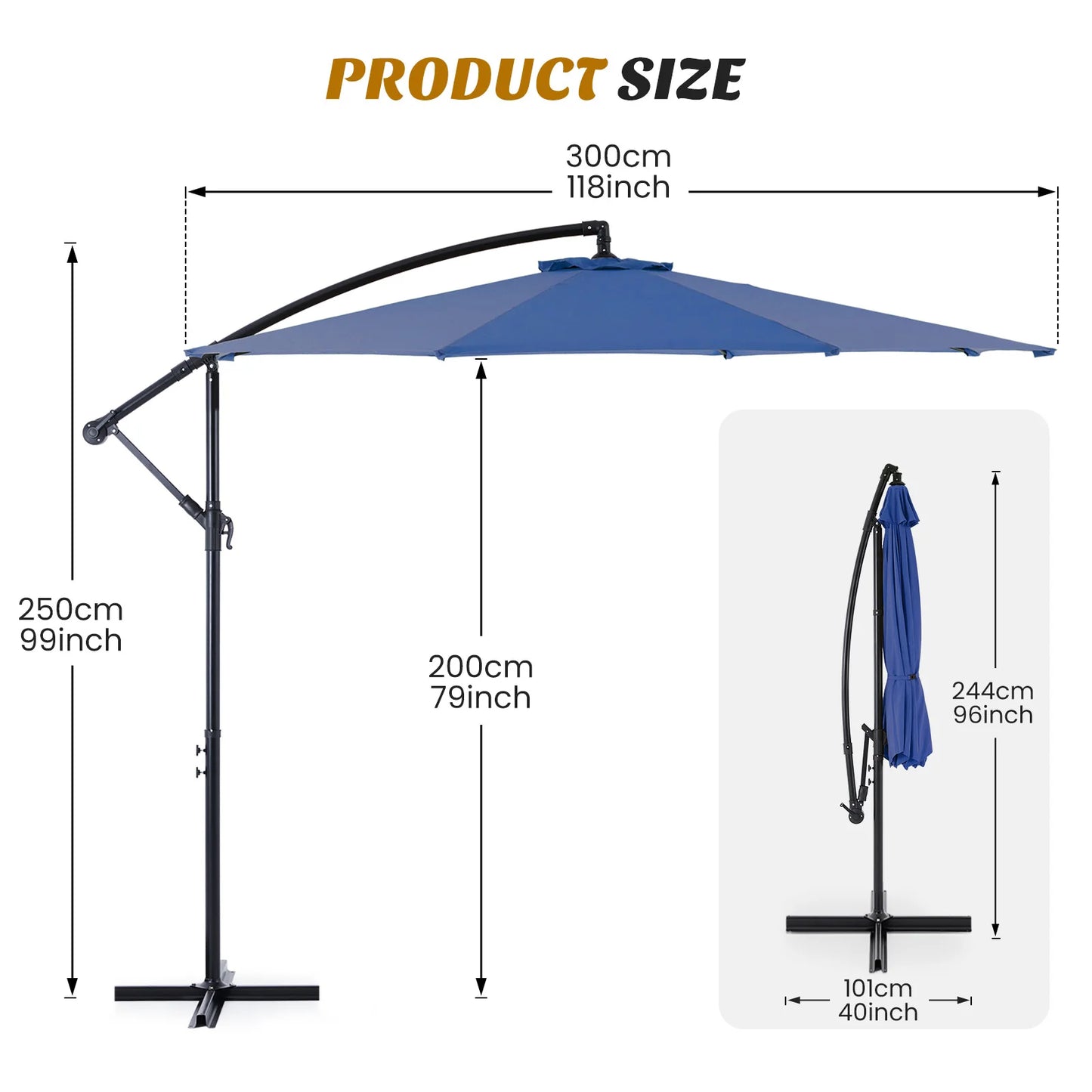 JHK 10ft Outdoor Cantilever Patio Umbrella With Tilt
